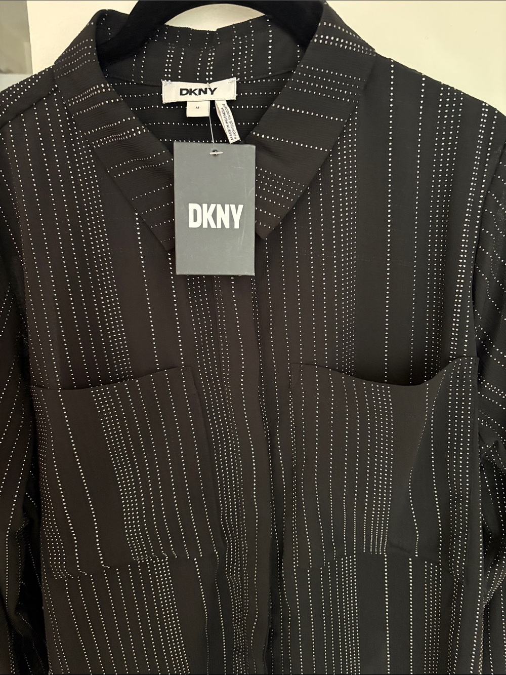DKNY Black Button-Down Shirt with Small Silver Studs
